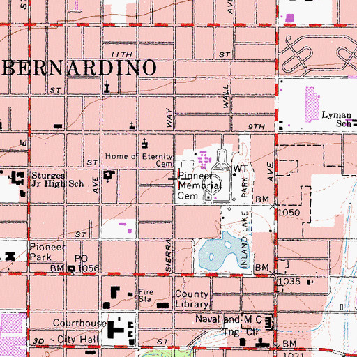 Topographic Map of Pioneer Memorial Cemetery, CA