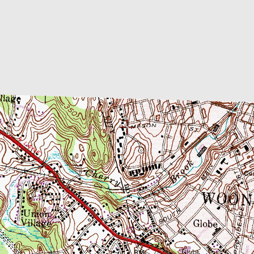 Topographic Map of Bourdon Boulevard Center Woonsocket Head Start, RI