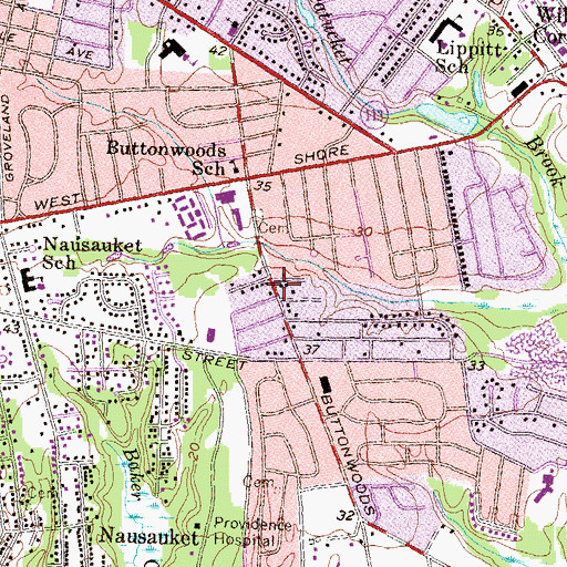 Topographic Map of Buttonwoods School for Young Children, RI
