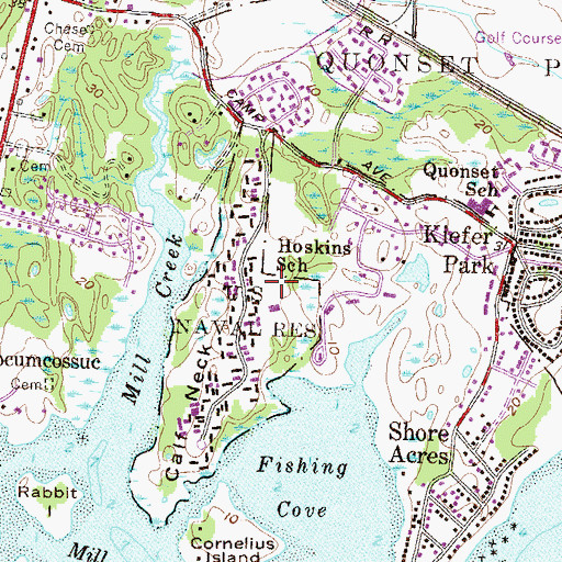 Topographic Map of Fishing Cove Elementary School, RI
