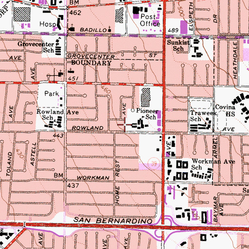 Topographic Map of Pioneer Center School, CA