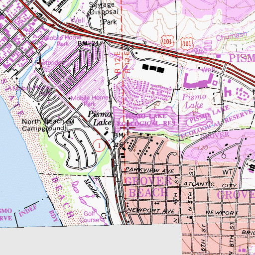 Topographic Map of Pismo Lake, CA
