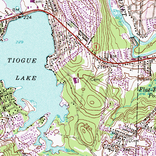 Topographic Map of Tiogue School, RI