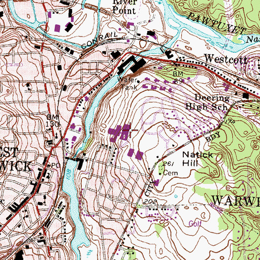 Topographic Map of West Warwick Senior High School, RI
