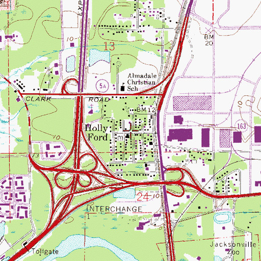 Topographic Map of Hollyford Baptist Church, FL