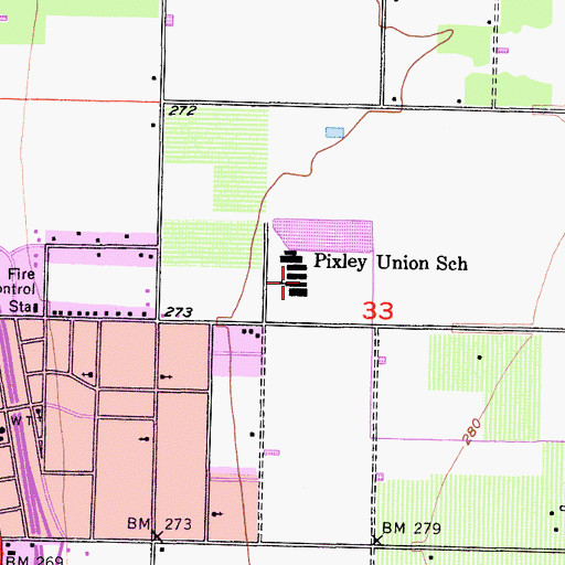 Topographic Map of Pixley Elementary School, CA