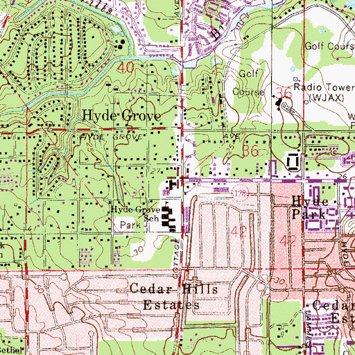 Topographic Map of Hyde Park Baptist Church, FL