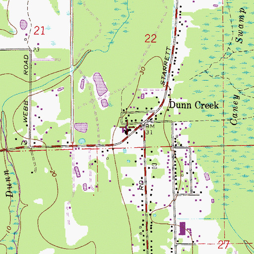 Topographic Map of Dunns Creek Baptist Church Day Care Center, FL