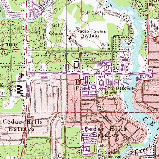 Topographic Map of Jacksonville Fire and Rescue Department Station 22, FL