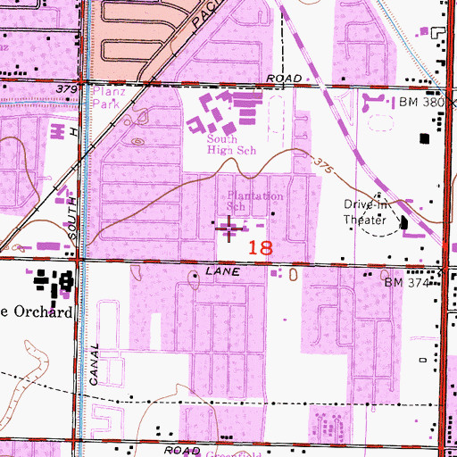 Topographic Map of Plantation Elementary School, CA