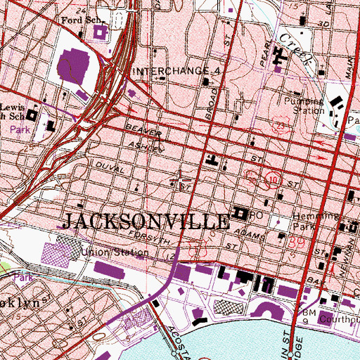 Topographic Map of Jacksonville Fire and Rescue Department Station 4, FL