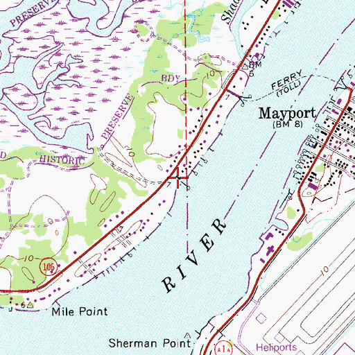Topographic Map of Jacksonville Fire and Rescue Department Station 40, FL