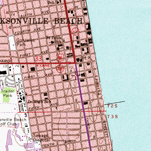 Topographic Map of Jacksonville Beach Fire Department, FL