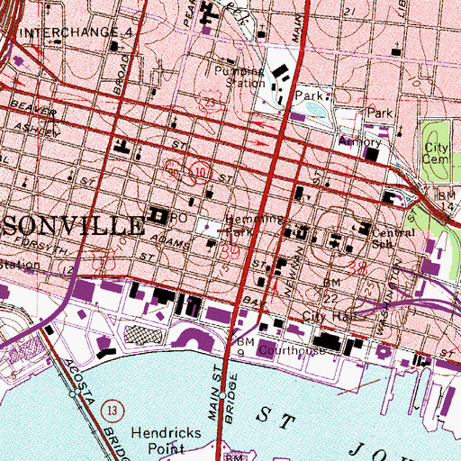 Topographic Map of Jacksonville Public Library Main Branch, FL