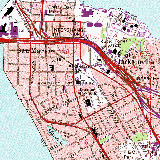 Topographic Map of San Marco Library, FL