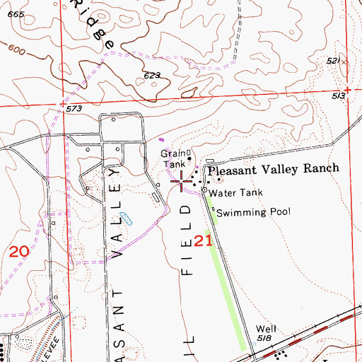 Topographic Map of Pleasant Valley Ranch, CA