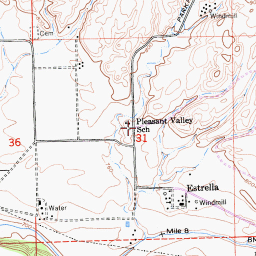 Topographic Map of Pleasant Valley School, CA