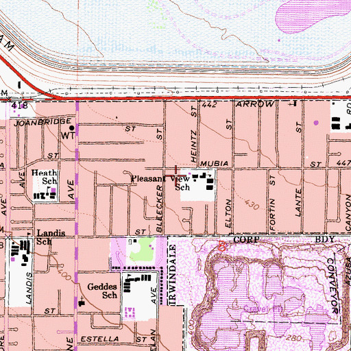 Topographic Map of Pleasant View Elementary School, CA