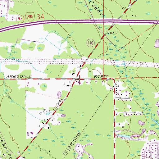 Topographic Map of Crossroads Baptist Church, FL