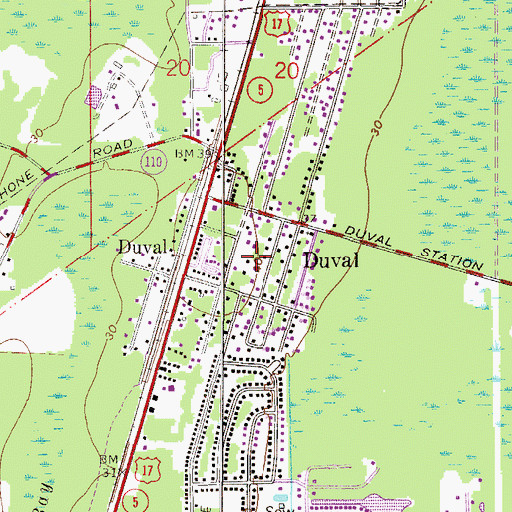 Topographic Map of Duval Station Baptist Church, FL
