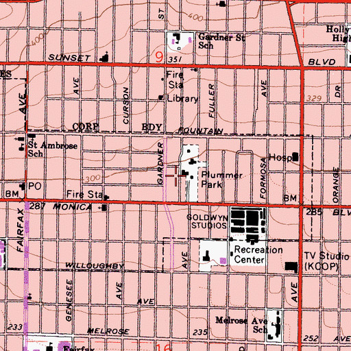 Topographic Map of Plummer Park, CA