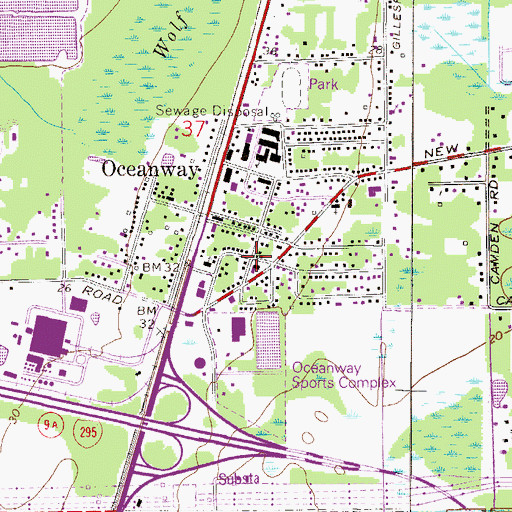 Topographic Map of First Baptist Church of Oceanway, FL