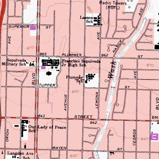 Topographic Map of Plummer Elementary School, CA