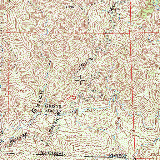 Topographic Map of Plunge Creek Truck Trail, CA