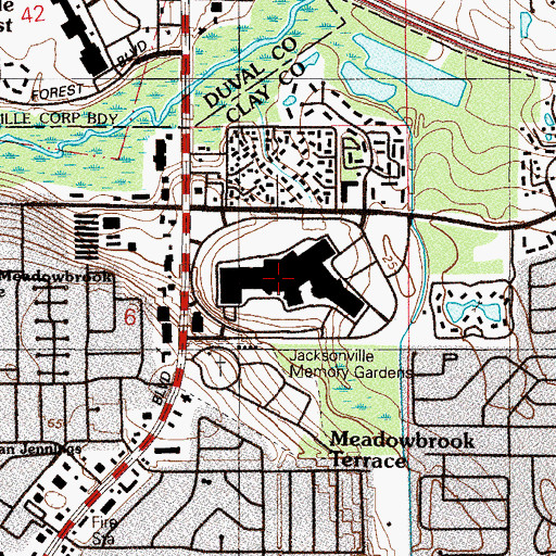 Topographic Map of Orange Park Mall Shopping Center, FL