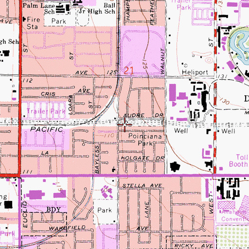 Topographic Map of Poinciana Park, CA