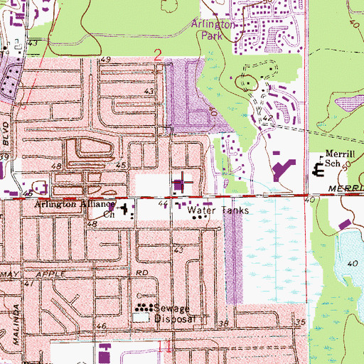 Topographic Map of Arlington Post Office, FL