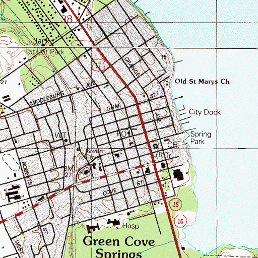 Topographic Map of Green Cove Springs Post Office, FL