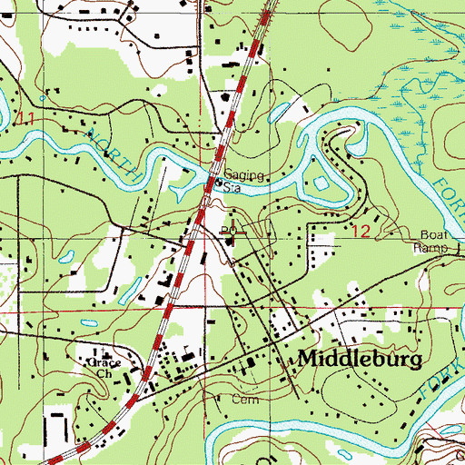 Topographic Map of Middleburg Post Office, FL
