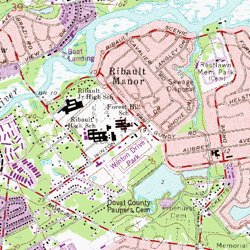Topographic Map of Sallye B Mathis Elementary School, FL