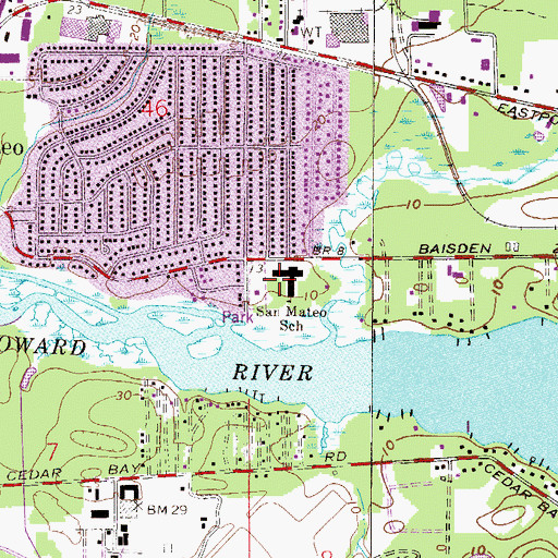 Topographic Map of San Mateo Elementary School, FL