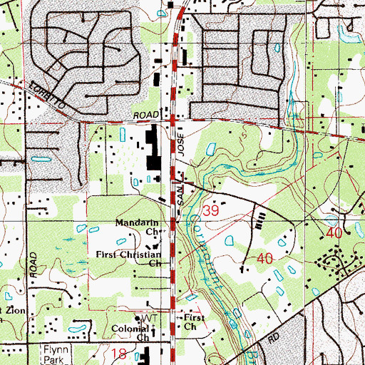 Topographic Map of Mandarin Lutheran Church, FL
