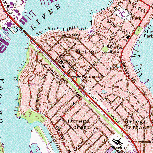 Topographic Map of Ortega Baptist Church, FL