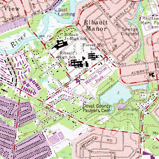 Topographic Map of Saint Paul Missionary Baptist Church of Jacksonville, FL