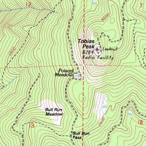 Topographic Map of Poison Meadow, CA