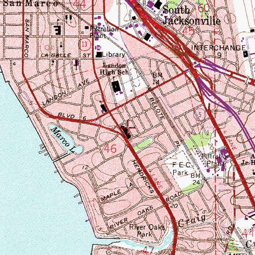 Topographic Map of South Jacksonville Presbyterian Church, FL