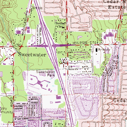 Topographic Map of Sweetwater Church of Christ, FL
