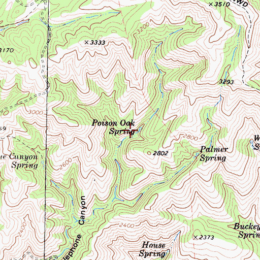 Topographic Map of Poison Oak Spring, CA