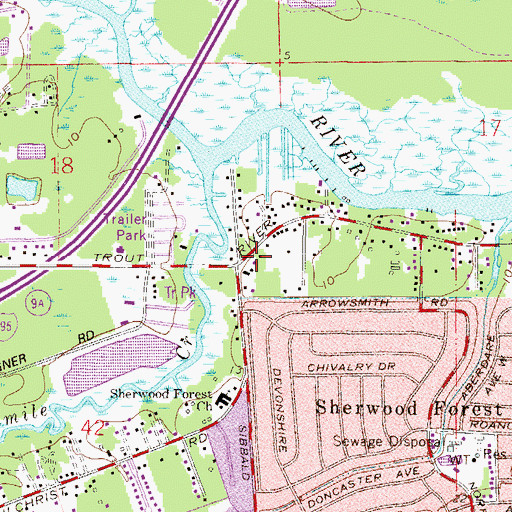 Topographic Map of Trout River Church of God, FL