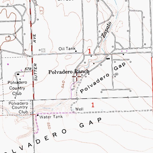 Topographic Map of Polvadero Ranch, CA