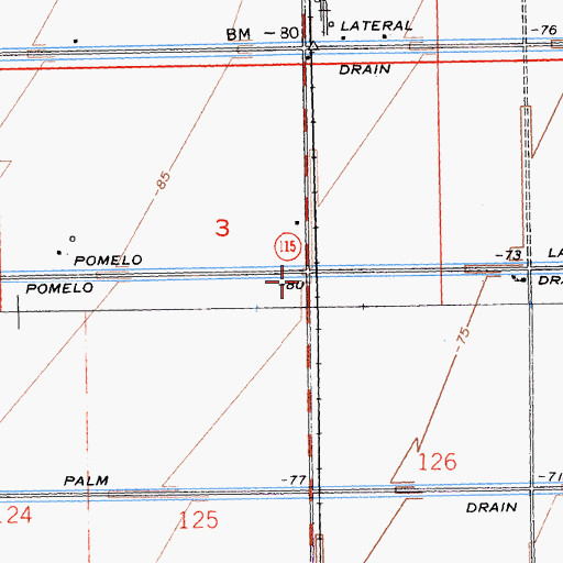 Topographic Map of Pomelo Drain, CA