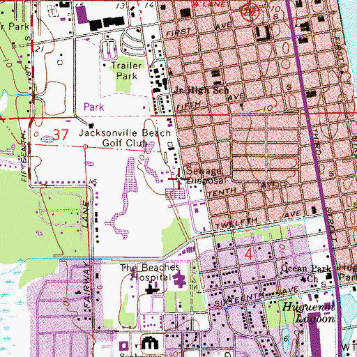 Topographic Map of Jacksonville Beach Sewage Treatment Plant, FL