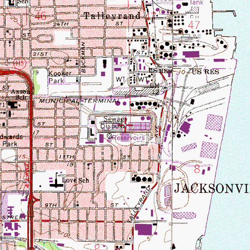 Topographic Map of Jacksonville Electric Authority Buckman Wastewater Treatment Facility, FL