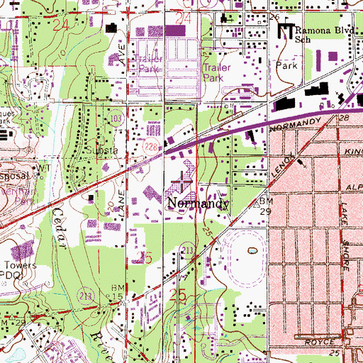 Topographic Map of Normandy Lane Plaza Shopping Center, FL