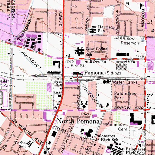 Topographic Map of Pomona, CA