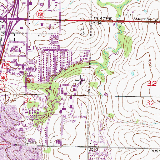 Topographic Map of Land Memorial Gymnasium, KS